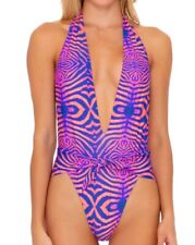 Luli Fama PUERTO AVENTURA V Neck Halter One Piece Bodysuit Swim Size S for sale  Shipping to South Africa