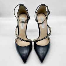 Saks Fifth Avenue Black Leather Embellished Pointed Toe Pumps Heels Size 8 for sale  Shipping to South Africa