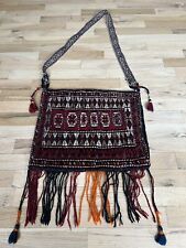 Bolso alfombra con flecos boho rojo multicolor de lana azteca hecho a mano segunda mano  Embacar hacia Argentina