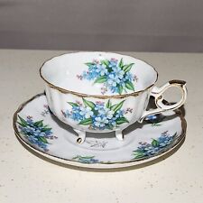 Vintage Porcelain/ Cup & Saucer Set/ Footed/Floral/White Blue Gold Trim/Dinning for sale  Shipping to South Africa