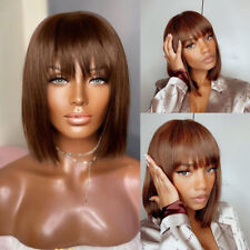Short Bob Wig With Bangs Brazilian Glueless Straight Human Hair Wigs For Women, used for sale  Shipping to South Africa