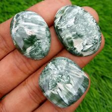 3 Piece 100% Natural Seraphinite Cabochon Loose Gemstone Wholesale Lot 25-33 mm for sale  Shipping to South Africa