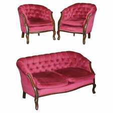 VICTORIAN MAHOGANY & PINK VELOUR PARLOUR CHESTERFIELD SUITE OF SOFA & ARMCHAIRS, used for sale  Shipping to South Africa