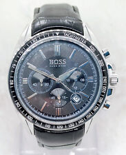 Lindo relógio de pulso masculino HUGO BOSS cronógrafo quartzo mostrador preto pulseira de couro, usado comprar usado  Enviando para Brazil