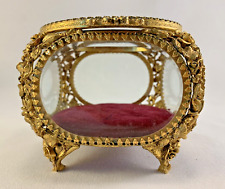 Vintage Ormolu Jewelry Casket Box Beveled Glass Gold Red Velvet As Is for sale  Shipping to South Africa