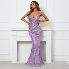 Women Strap Party Maxi Dress Sexy V Neck Evening Dress Sequin Long Prom Dress for sale  Shipping to South Africa