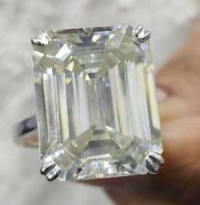 Anillo solitario de diamantes de corte esmeralda tratado raro de 19,20 quilates en plata 925 segunda mano  Embacar hacia Argentina