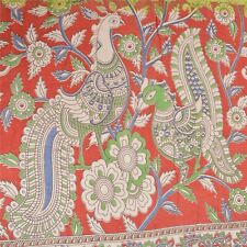 Sanskriti Vintage Sarees Handmade Peacock Kalamkari Purecotton Sari Craft Fabric for sale  Shipping to South Africa