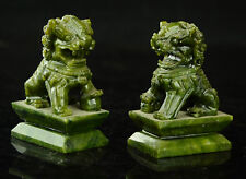 Requintado Chinês Verde Jade Escultura Fengshui Foo Fu Porta Guardiã de Cachorro Par de Leão comprar usado  Enviando para Brazil