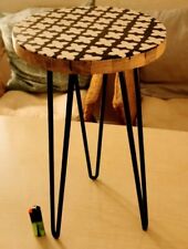Small Flower Table with Tile Look, Modern, Black White, Round, Three Leg, used for sale  Shipping to South Africa