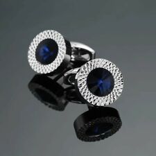 Buttons Silver Blue Crystal Round Cufflinks Business Wedding Gift for Suit Shirt for sale  Shipping to South Africa