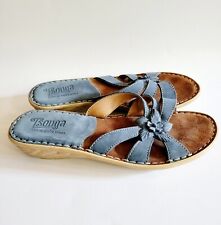 Tsonga Leather Floral Blue Gray Strappy Slide Wedge Sandals Women's 10US / 41EU for sale  Shipping to South Africa