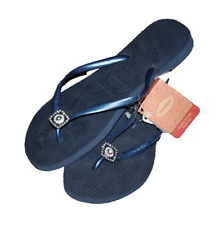 Chinelos femininos Havaianas azul marinho sandálias com strass cristal tamanho 11/12 NOVO, usado comprar usado  Enviando para Brazil