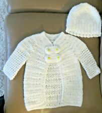 GORGEOUS HANDMADE INFANT SWEATER & HAT SET - IVORY 0-3 MOS. for sale  Milan