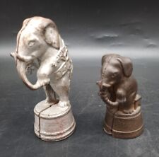 2 Antique Cast Iron Circus Elephant Penny Still Banks 4" Sitting & Standing 5.5", used for sale  Shipping to Canada