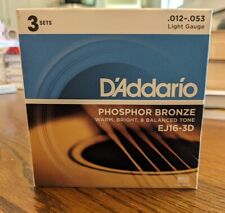 Used, 3-Sets D'Addario EJ16 Phosphor Bronze Acoustic Guitar Strings, Light Gauge 12-53 for sale  Shipping to South Africa