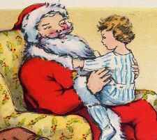  SANTA en SILLÓN con NIÑO en RODILLA~Saco de Juguete~Antigua Postal de Navidad. BLANCO segunda mano  Embacar hacia Argentina