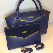 Usado, Bolsa satchel e clutch Joy & Iman Couture couro NAVY grande com detalhes de veludo NOVA comprar usado  Enviando para Brazil