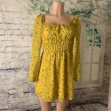 Used, Nasty Gal Women's Mini Fit & Flare Dress SZ  6 Small Yellow Floral Lined Chiffon for sale  Shipping to South Africa