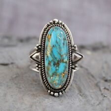 925 Sterling Silver Ring Natural Blue Copper Turquoise Gemstone Women Jewelry for sale  Shipping to South Africa