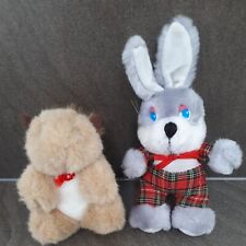 2 Vintage 5" Forest Animals Tartan Rabbit Red Squirrel Plush Toy Unbranded Retro, used for sale  CHESHAM