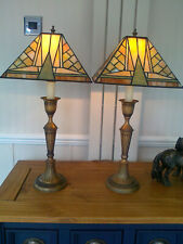 Un paio di alta 24.5" + pesanti Tiffany lo stile da comodino/LAMPADE DA TAVOLO + 11.75" paralume in vetro usato  Spedire a Italy