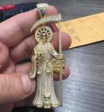 Colgante de moissanita de corte redondo de 2,50 quilates para hombre Santa Muerte enchapado en oro amarillo 14 K, usado segunda mano  Embacar hacia Mexico