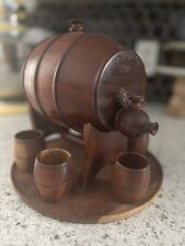 Hardwood Decanter Barrel W/tap, Six Matching Cups. A Great Bar Decor Piece for sale  Shipping to South Africa