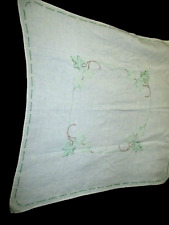 Leaf Pattern Square Linen Tablecloth  32x32 Vintage Hand Embroidered  for sale  Shipping to South Africa