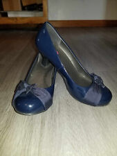 Pop Palace Style Comfort Cushion Navy Blue-Bow Retro Style Heels Pumps Sz 7M-EUC for sale  Shipping to South Africa
