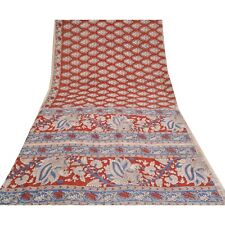 Sanskriti Vintage Sarees Red Hand Block Print Kalamkari Pure Cotton Sari Fabric for sale  Shipping to South Africa