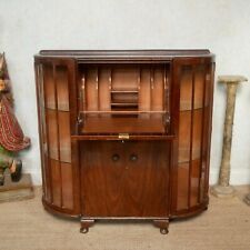 Bureau Bookcase Cabinet Art Deco Walnut Glazed Writing Desk Antique Vintage for sale  Shipping to South Africa