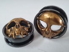 Pair Brass Skull Head Ear Plug Flesh Tunnels Stretcher Taper 10-25mm for sale  Shipping to South Africa