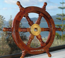 Rueda de barco de latón de madera duradera de 18" para latón y madera con temática pirata náutica segunda mano  Embacar hacia Argentina