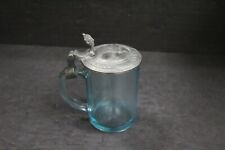 Antique German Grapes Vines Blue Tint Glass Pewter 1800's Beer Stein for sale  Shipping to Canada