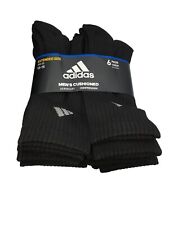 Used, ADIDAS CREW Socks Black Athletic Semi-fitted Cushioned Men Size 12-15 - 6 Pair for sale  Shipping to South Africa