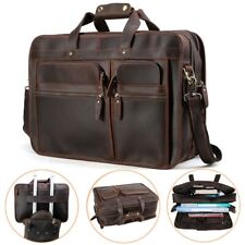 Vintage Men Leather 17" Laptop Briefcase Travel Overnight Shoulder Bag Satchel for sale  Shipping to South Africa