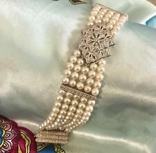 Pulsera vintage de perlas y diamantes reales de oro blanco de 14 K  segunda mano  Embacar hacia Argentina
