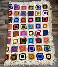 Handmade Granny Square Afghan Throw Crochet Blue Yellow White 66 x 46 Y2K 90s for sale  Shipping to South Africa