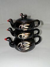 Vintage Stacking Duck Swan Bird Black Tea Pots, Japan for sale  Shipping to South Africa