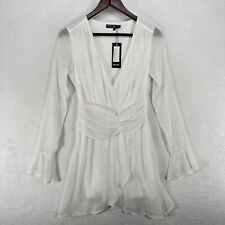 Nasty Gal Dress Womens 4 White Chiffon Long Sleeve Draped Flutter Flowy V Neck, used for sale  Shipping to South Africa