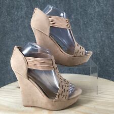 Madden Girl Heels Womens 7.5 M Pantum Wedge Pump Platform Beige Fabric Cut Out, used for sale  Shipping to South Africa