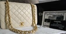 Brukt, Chanel Classic Vintage Beige Lambskin 24K Gold Chain 3 Way Full Flap Small Bag til salgs  Frakt til Norway