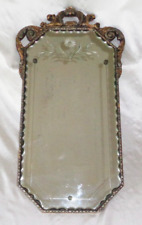 Antique Wood Frame Etched Mirror w Beveled Edge 28 1/2 x 15 1/4 inch for sale  Shipping to South Africa