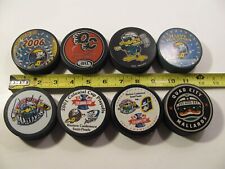 Lot of 8 UHL Hockey Pucks Official 3 Inch Puck Quad City Mallards Moline Retro for sale  West Branch