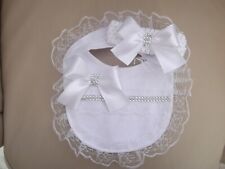 Romany / Spanish bling baby / toddler girls bib + White satin bow Headband., used for sale  CARDIFF