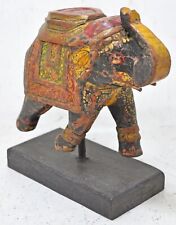 Vintage Wooden Elephant Figurine on Stand Original Old Hand Carved Painted, used for sale  Shipping to South Africa