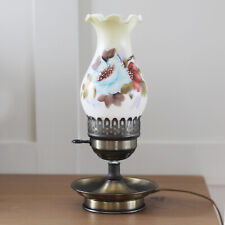 Vintage Hurricane Lamp - Antique Brass Base w/ Hand Painted Floral Glass Shade for sale  Shipping to South Africa