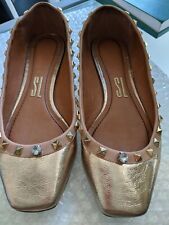 Santa Lolla Couro Dourado Cravejado Flat sapatos EUR S37 Fabricado No Brasil Como Novo comprar usado  Enviando para Brazil