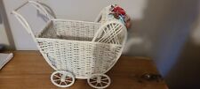 Vintage Rare White Rattan Stroller Baby Doll Buggy White Flowers for sale  Shipping to South Africa